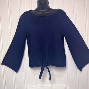 J. Crew Navy Blue Lightweight Bell Sleeve Tie-Front Top Size Medium